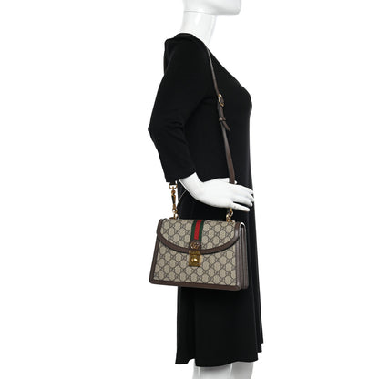 Gucci GG Supreme Monogram Textured Dollar Calfskin Web Small Ophidia Padlock Top Handle Bag Beige Ebony New Acero 2 of 10