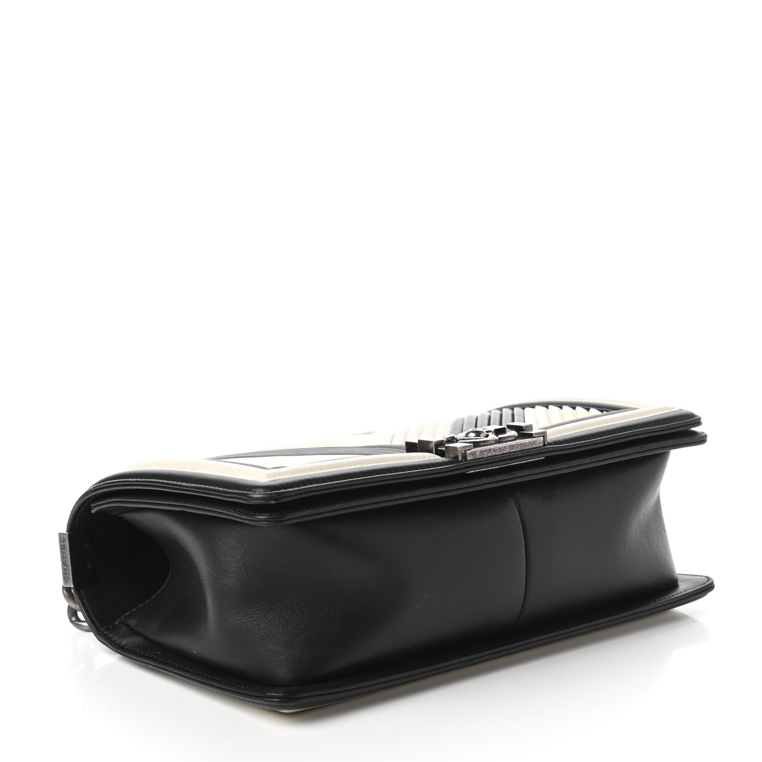 Chanel Calfskin Pleated Medium Boy In Rome Flap Black White 4 of 11