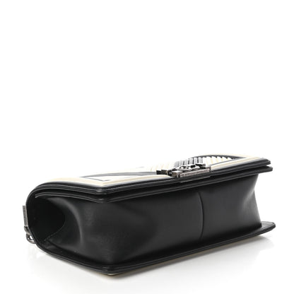 Chanel Calfskin Pleated Medium Boy In Rome Flap Black White 4 of 11