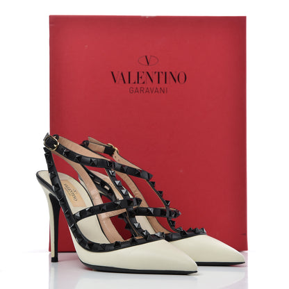Valentino Garavani Calfskin Rockstud Ankle Strap 100mm Pumps 37.5 Light Ivory Black 24 of 24