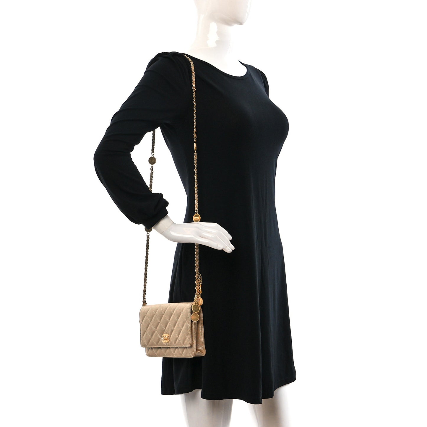 Metallic Caviar Quilted Wallet On Chain WOC Gold