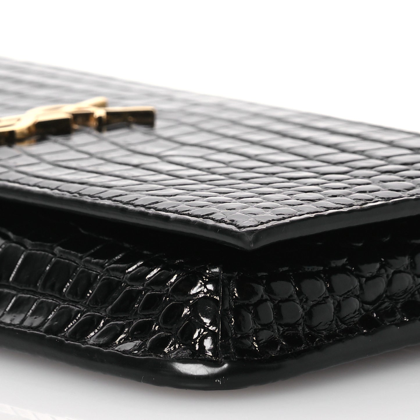 Crocodile Embossed Monogram Phone Holder Crossbody Black