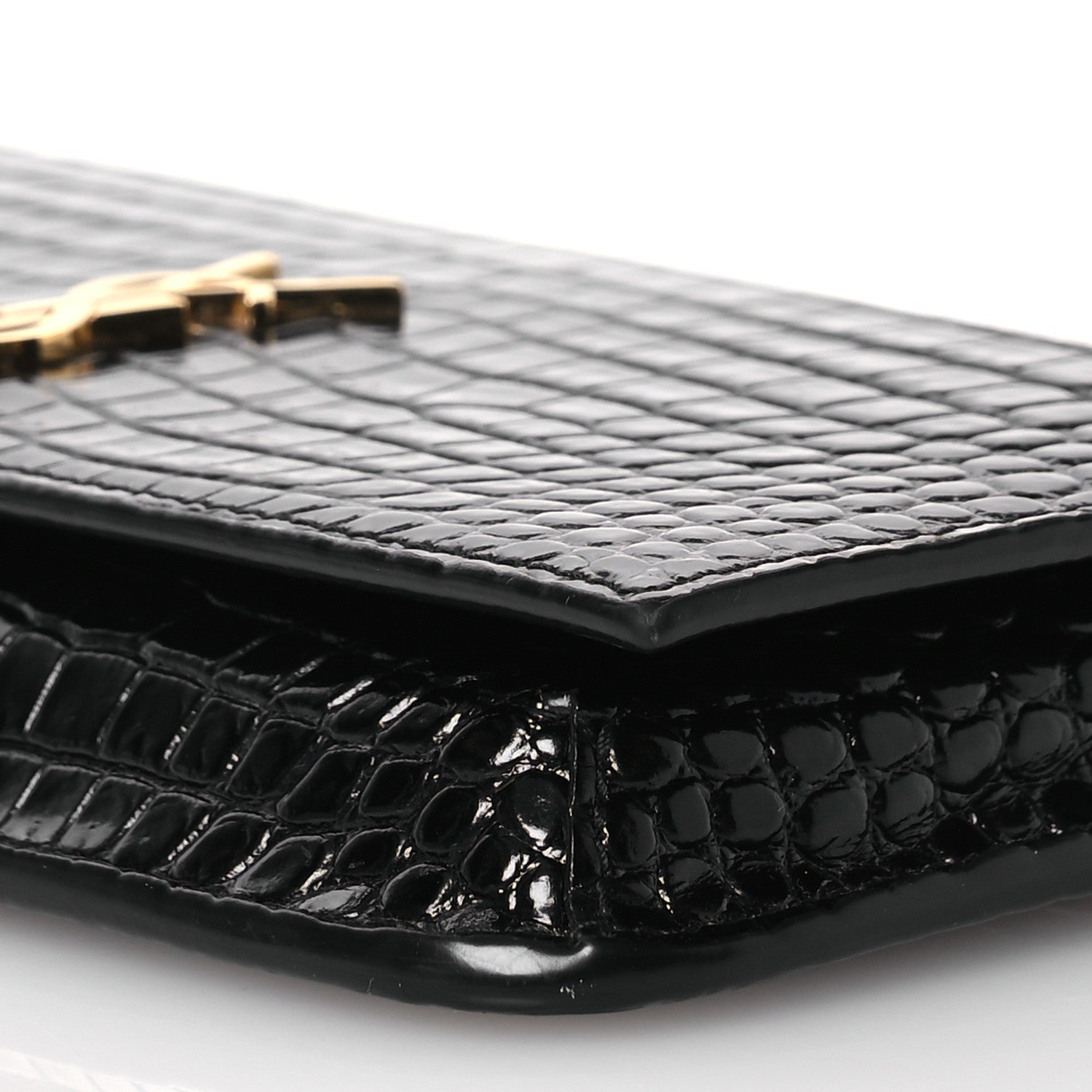 Saint Laurent Crocodile Embossed Monogram Phone Holder Crossbody Black 10 of 14