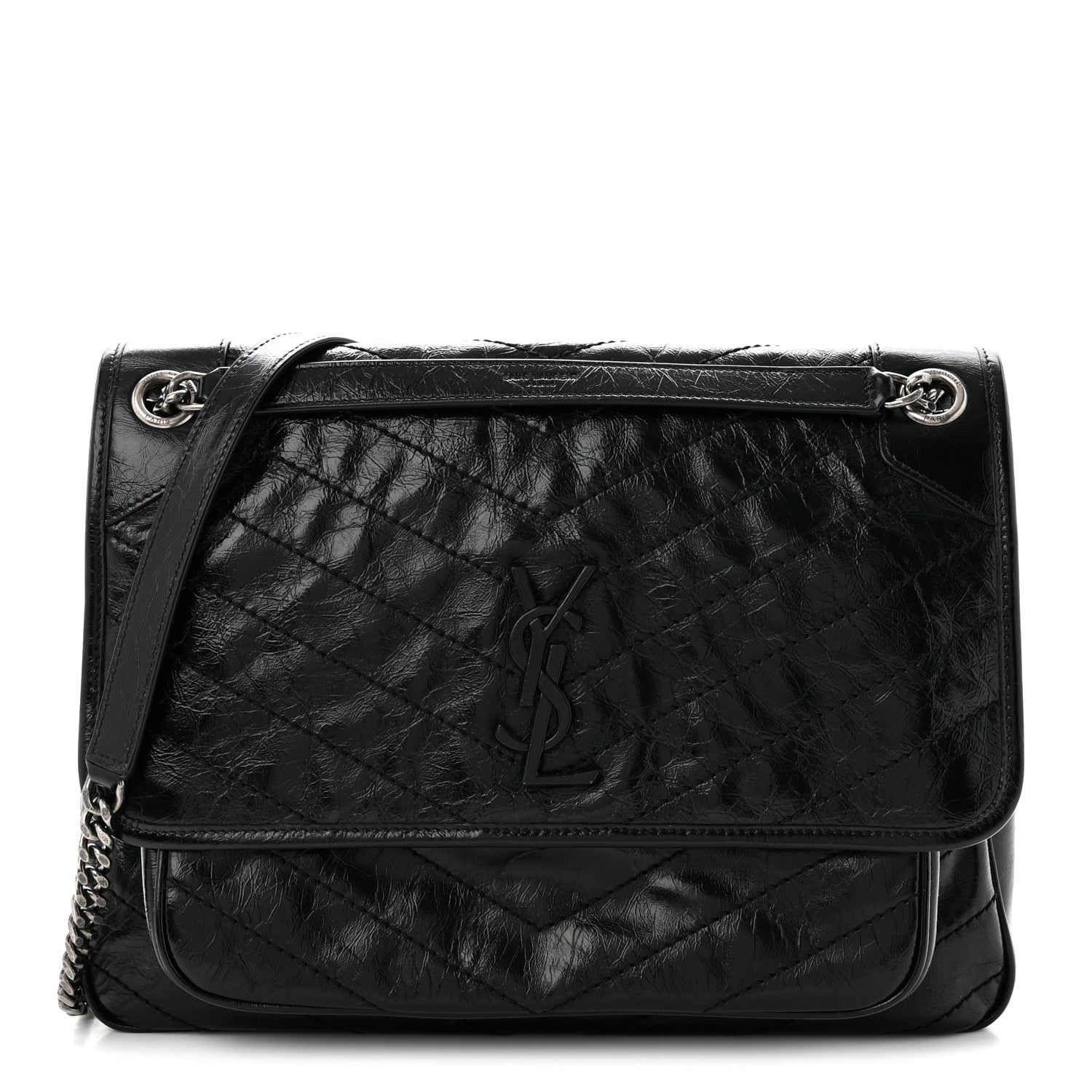 Saint Laurent Crinkled Calfskin Matelasse Monogram Large Niki Chain Satchel Black 1 of 10
