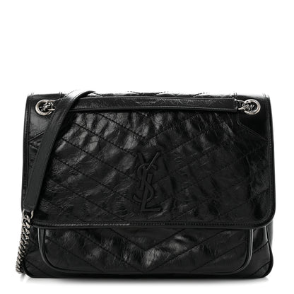 Saint Laurent Crinkled Calfskin Matelasse Monogram Large Niki Chain Satchel Black 1 of 10