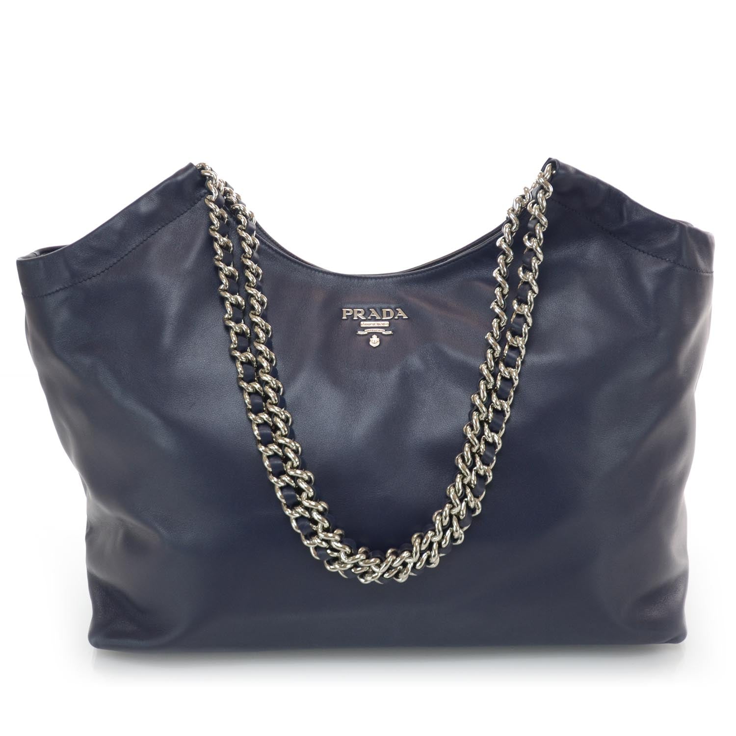 Prada Soft Calf Chain Tote Baltico 1 of 8
