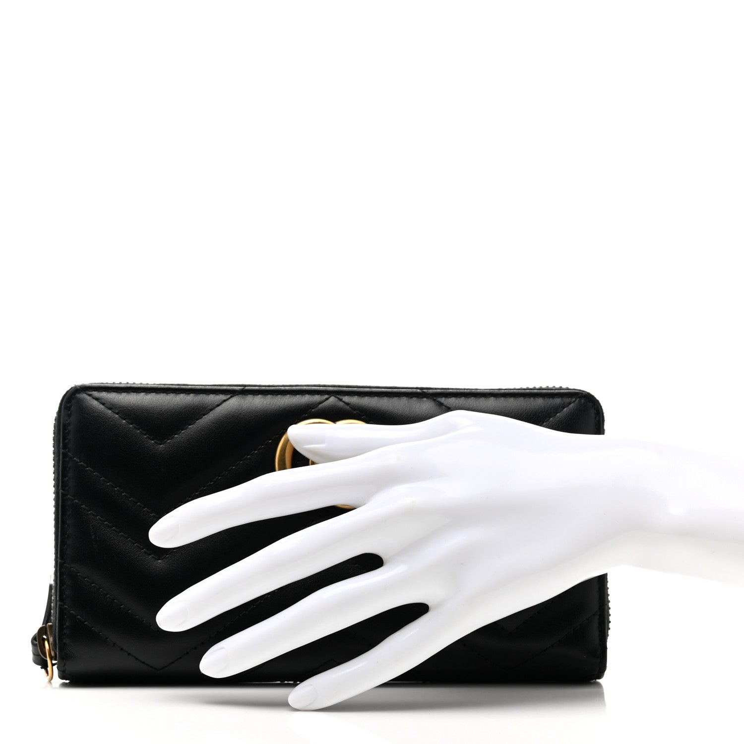 Gucci Calfskin Matelasse GG Marmont Zip Around Wallet Black 2 of 7