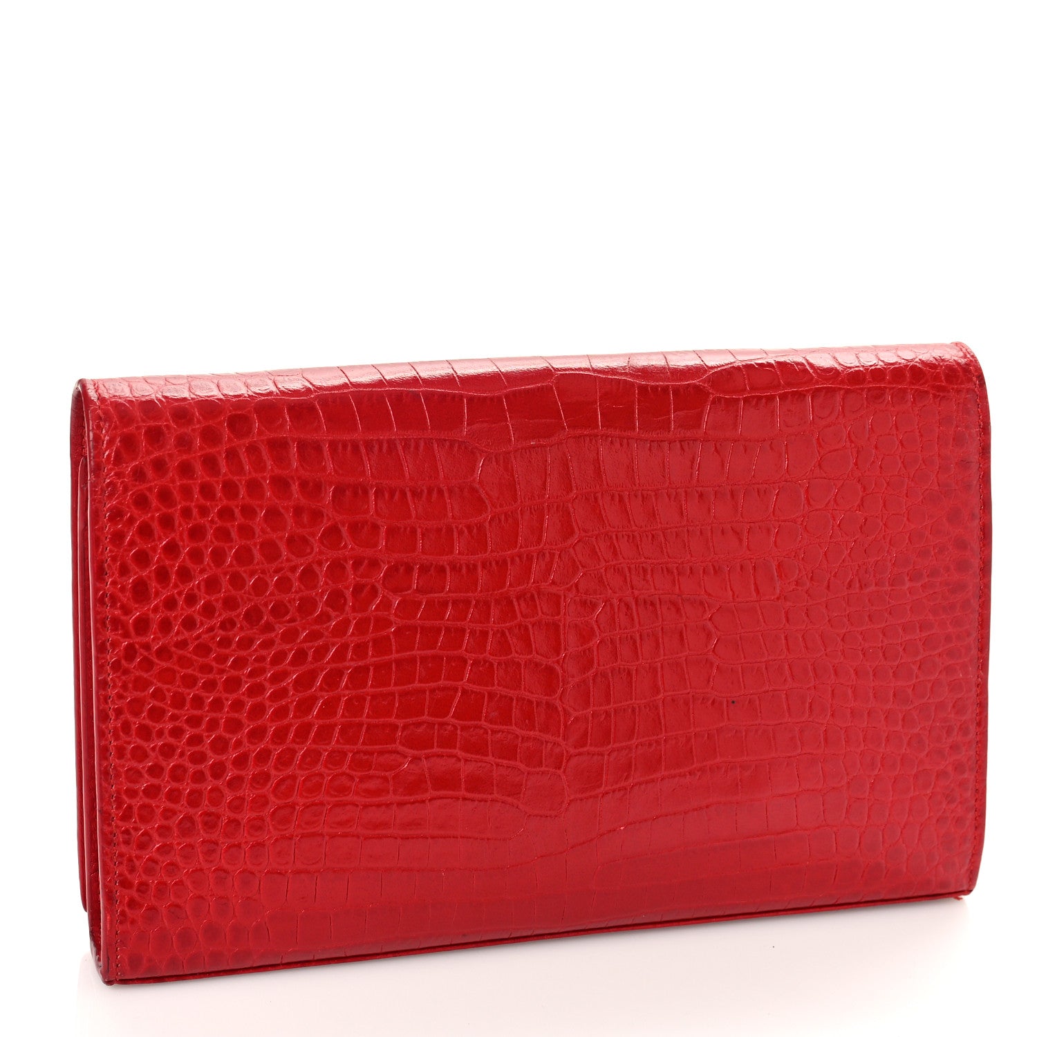 Saint Laurent Calfskin Crocodile Embossed Monogram Chain Wallet New Lipstick Red 3 of 13