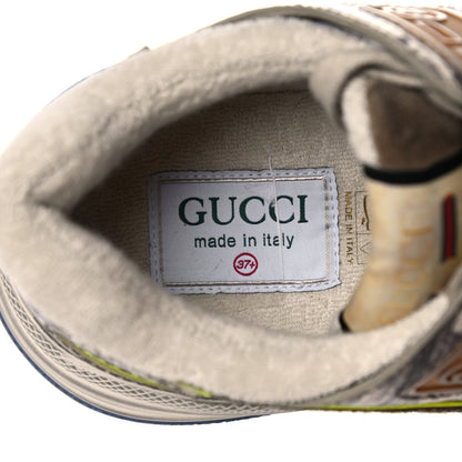 Gucci Suede Calfskin Tejus Printed Womens Ultrapace Sneakers 37.5 Natural Ardesia Neon Yellow 8 of 16