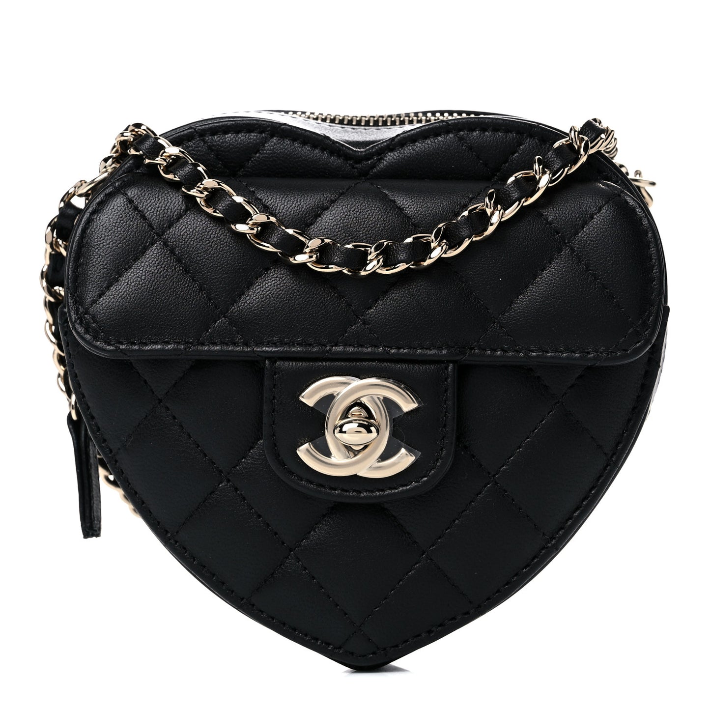 Lambskin Quilted CC In Love Heart Clutch With Chain Black
