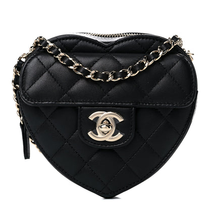 Chanel Lambskin Quilted CC In Love Heart Clutch With Chain Black 1 of 14