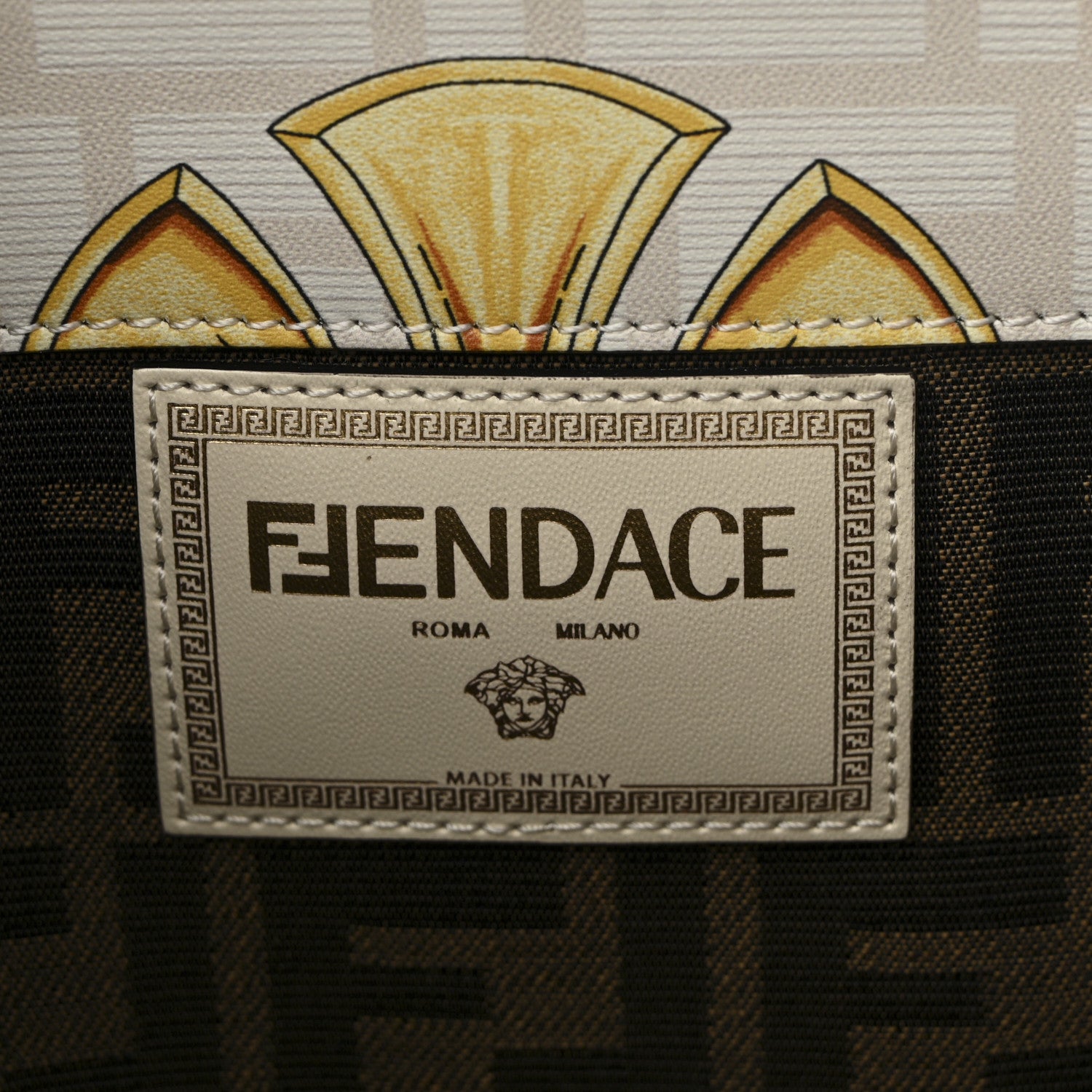 Fendi X VERSACE Calfskin Plexiglass Fendace FF Baroque Print Medium Fendi Sunshine Shopper Tote Gold Rosa White Ice Ciad 6 of 10