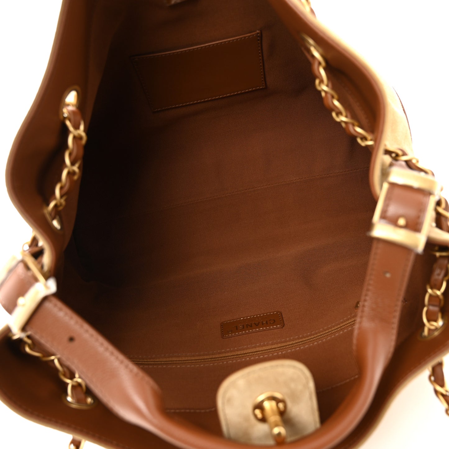 Suede Calfskin Shiny Lambskin Quilted Small Coco Base Shopping Bag Beige Camel