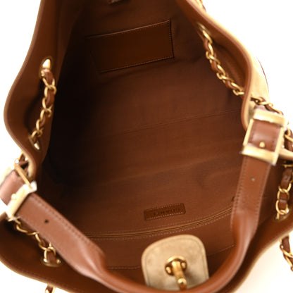 Chanel Suede Calfskin Shiny Lambskin Quilted Small Coco Base Shopping Bag Beige Camel 5 of 10