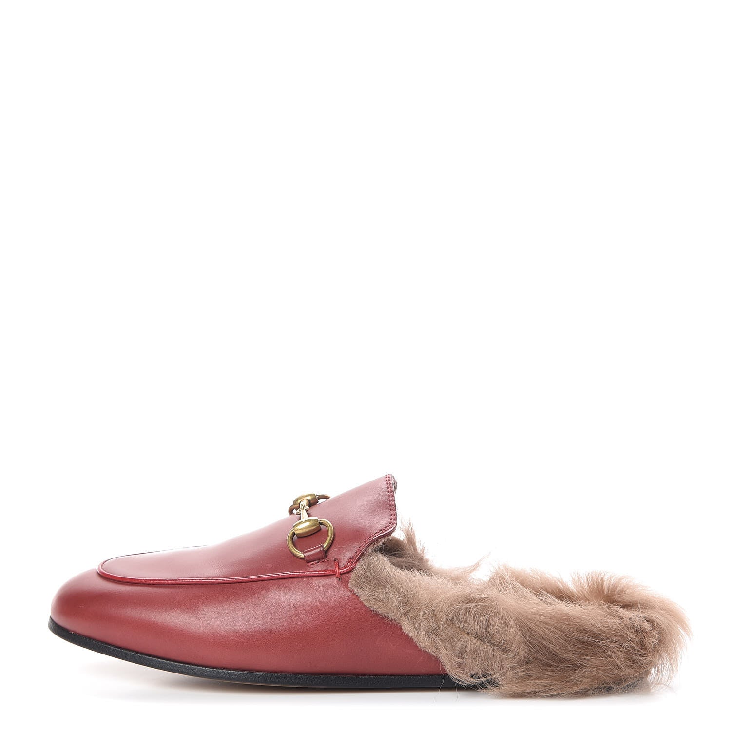 Gucci Betis Glamour Calfskin Fur Womens Princetown Slippers 36 Hibiscus Red Naturale 1 of 11