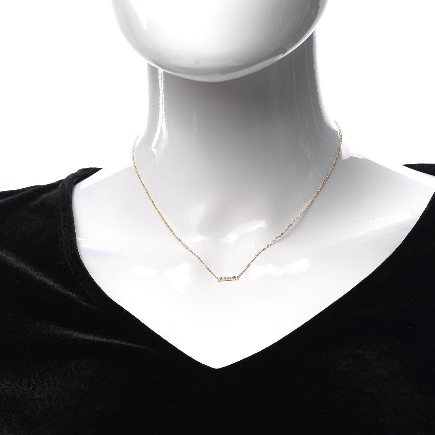 18K Yellow Gold Diamond Fleur de Lis Key Bar Pendant Necklace