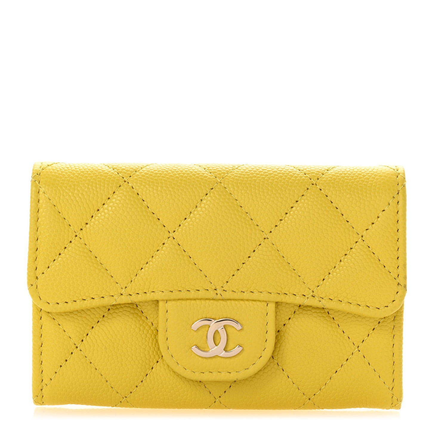 Caviar Quilted Flap Card Holder Wallet Yellow