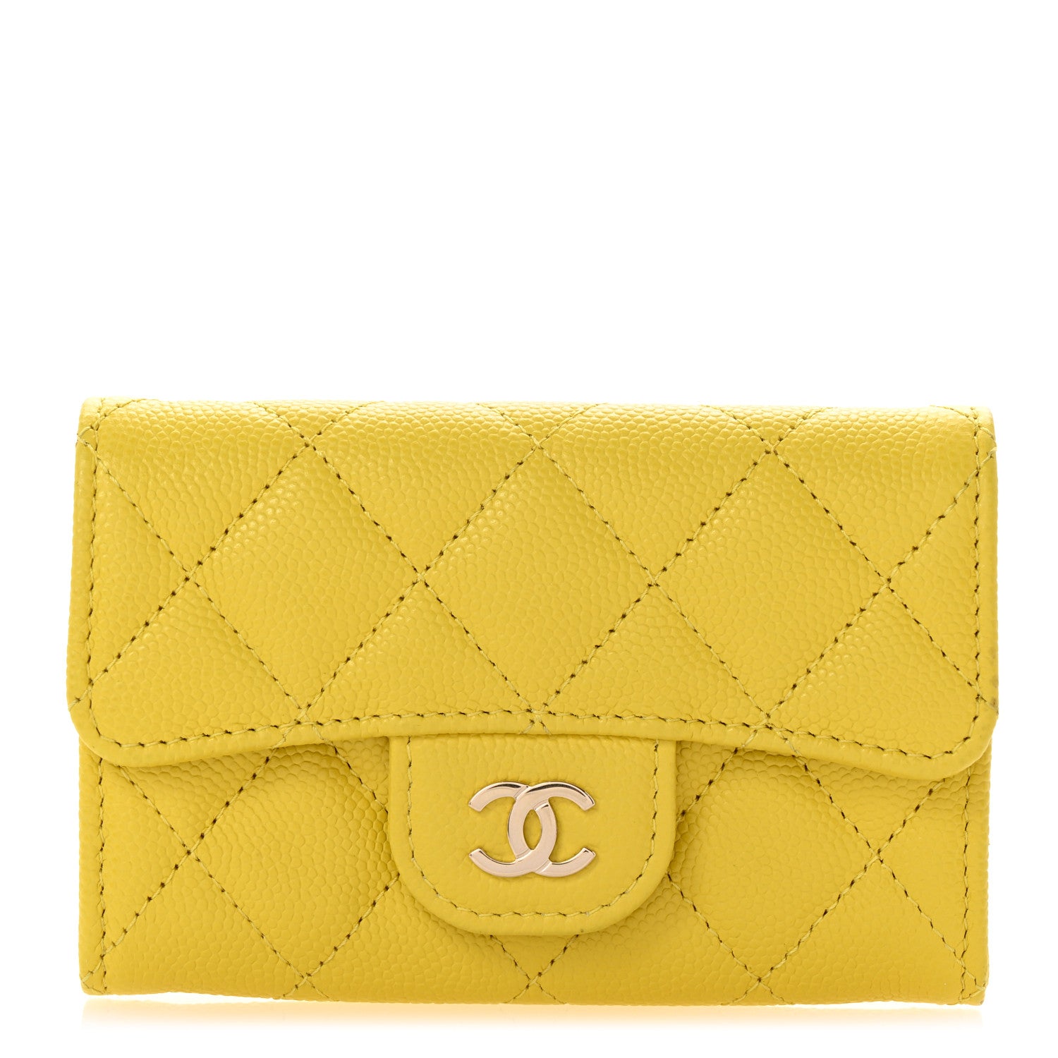 Chanel Caviar Quilted Flap Card Holder Wallet Yellow 1 of 12