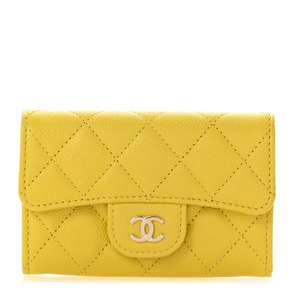 Chanel Caviar Quilted Flap Card Holder Wallet Yellow 1 of 12