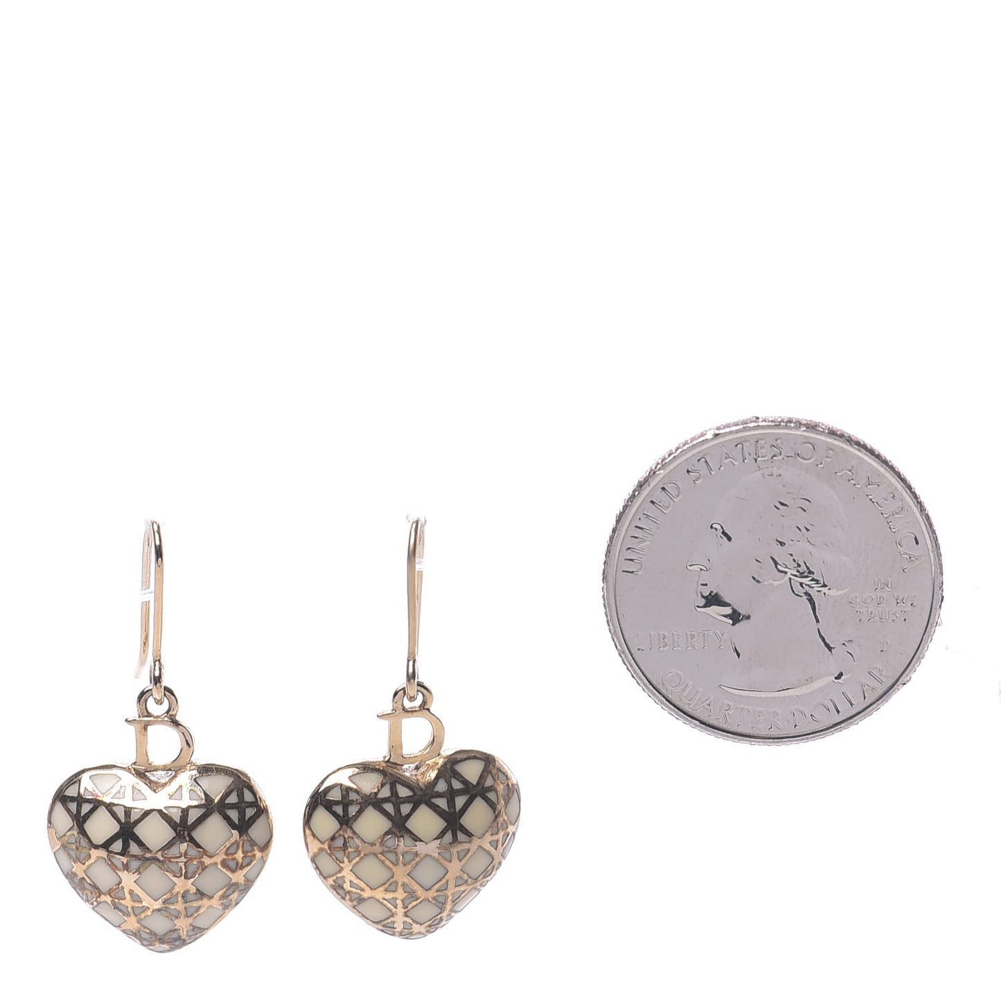 Metal Enamel Cannage Heart Earrings White Gold