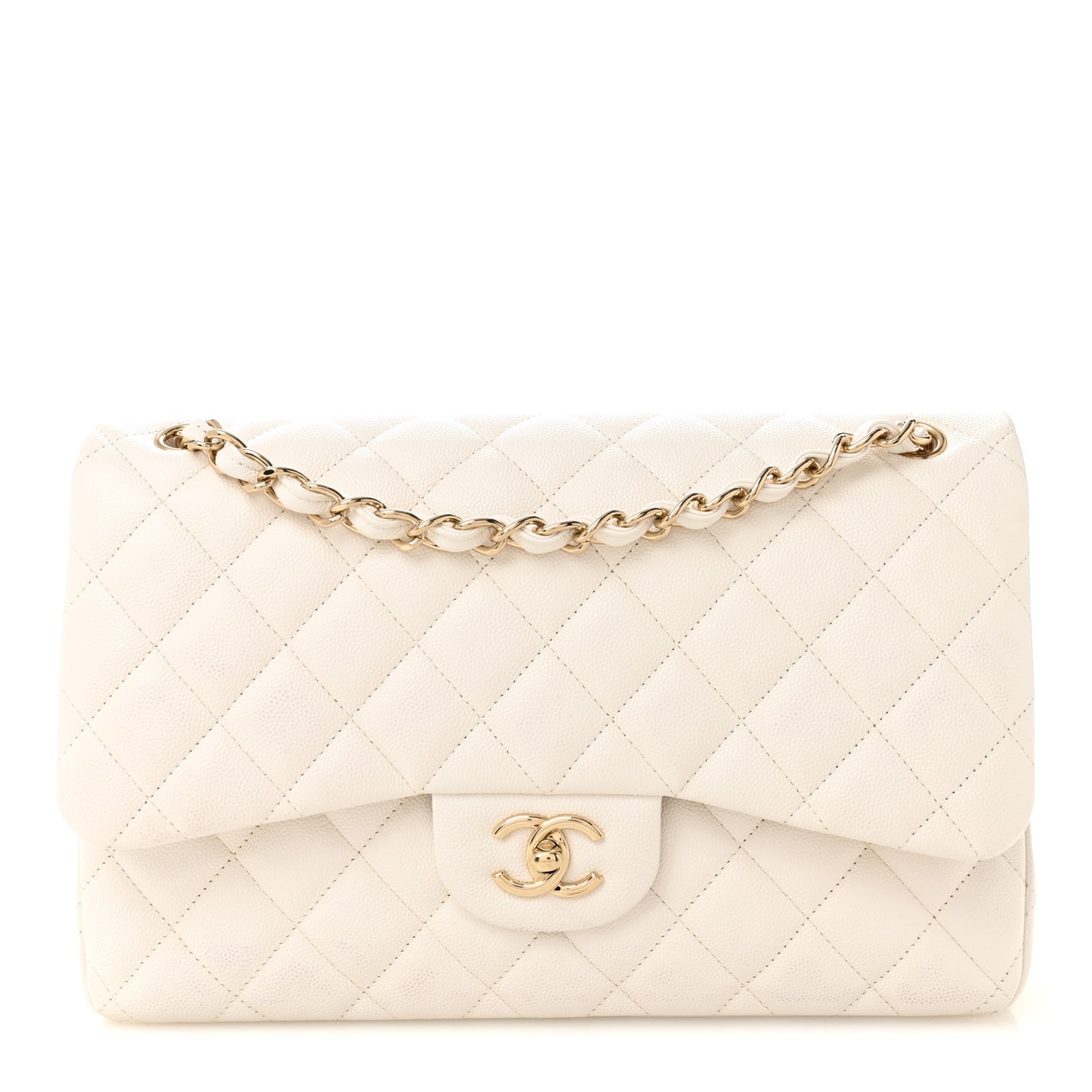 Caviar Quilted Jumbo Double Flap White