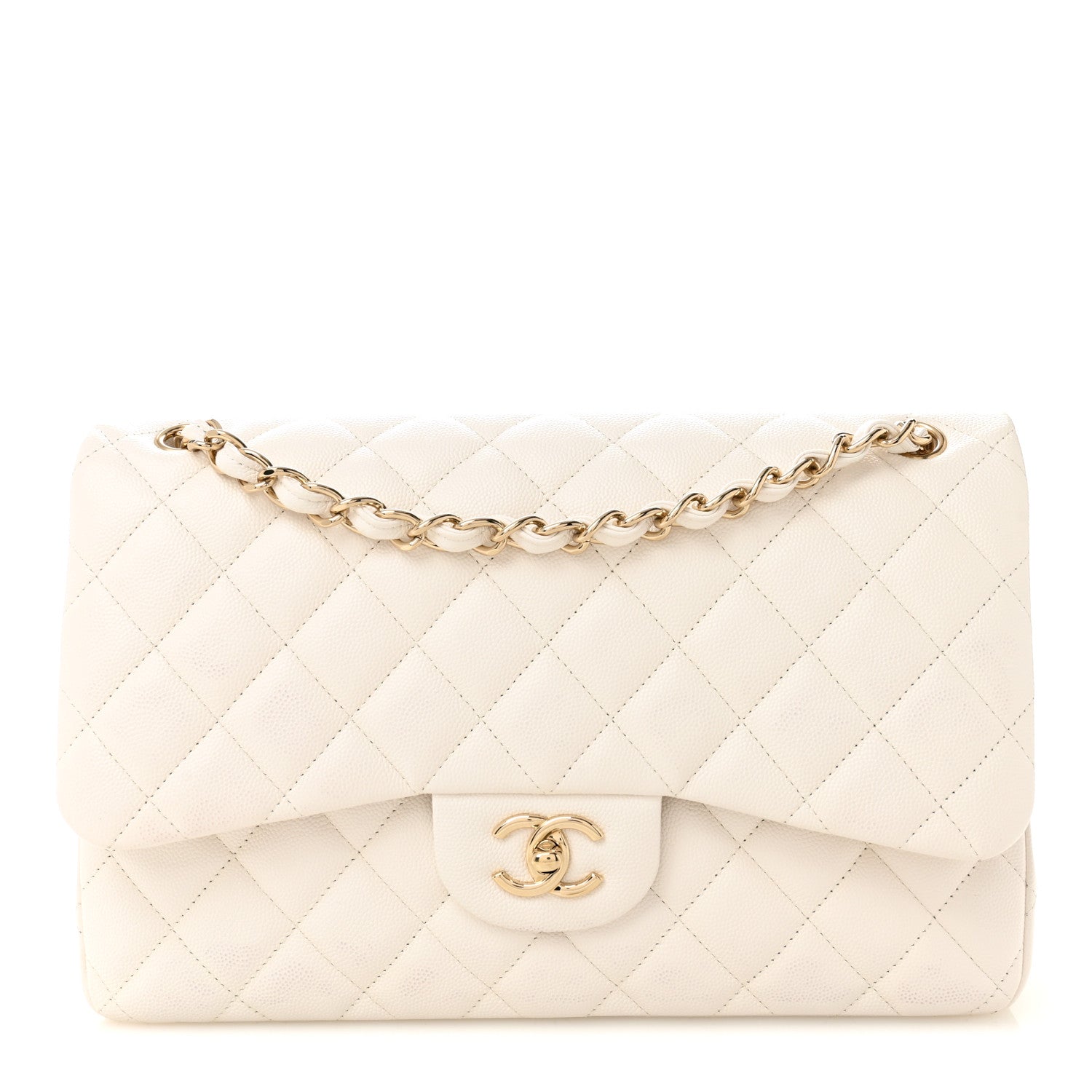 Chanel Caviar Quilted Jumbo Double Flap White 1 of 11