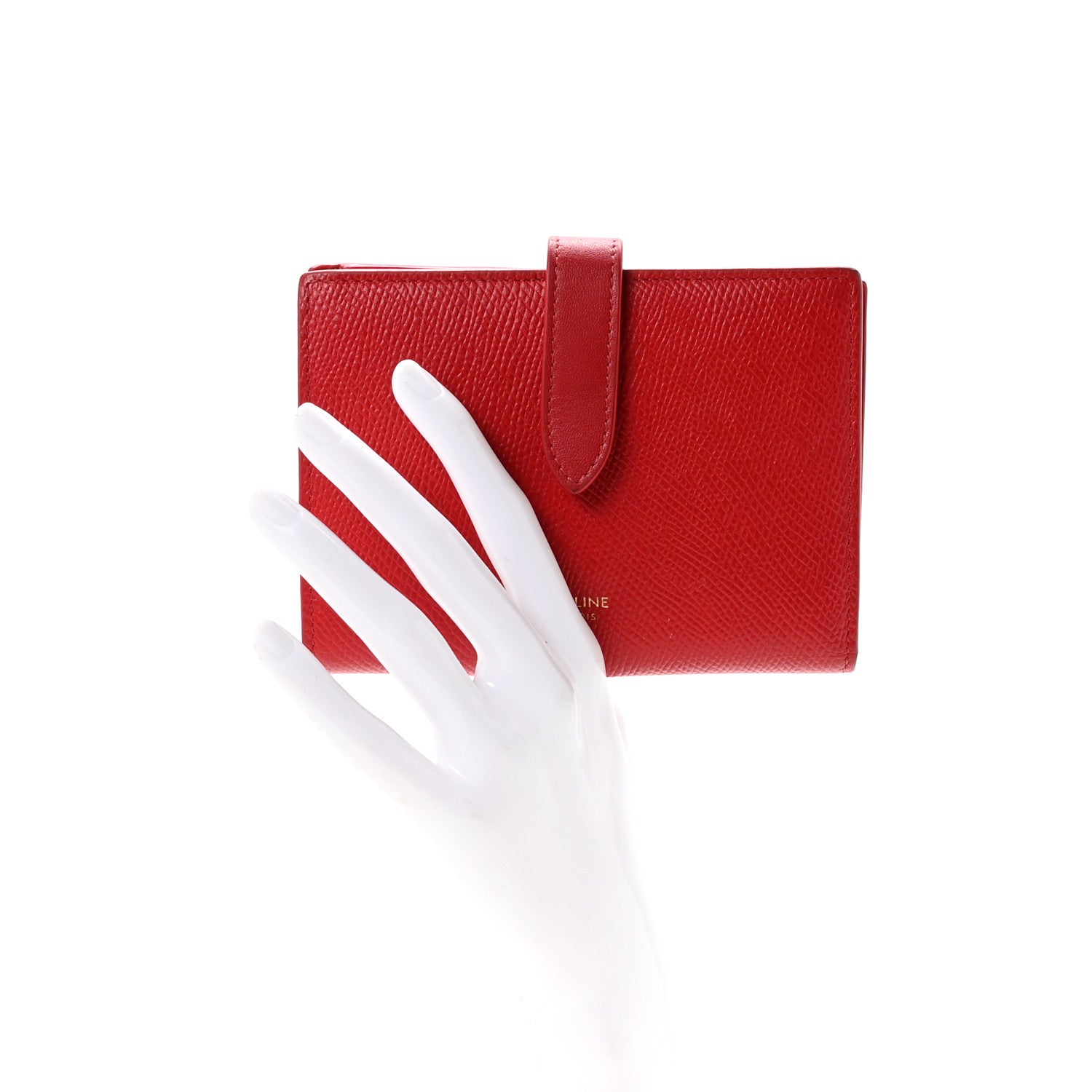Celine Grained Calfskin Medium Multifunction Strap Wallet Coquelicot 2 of 8