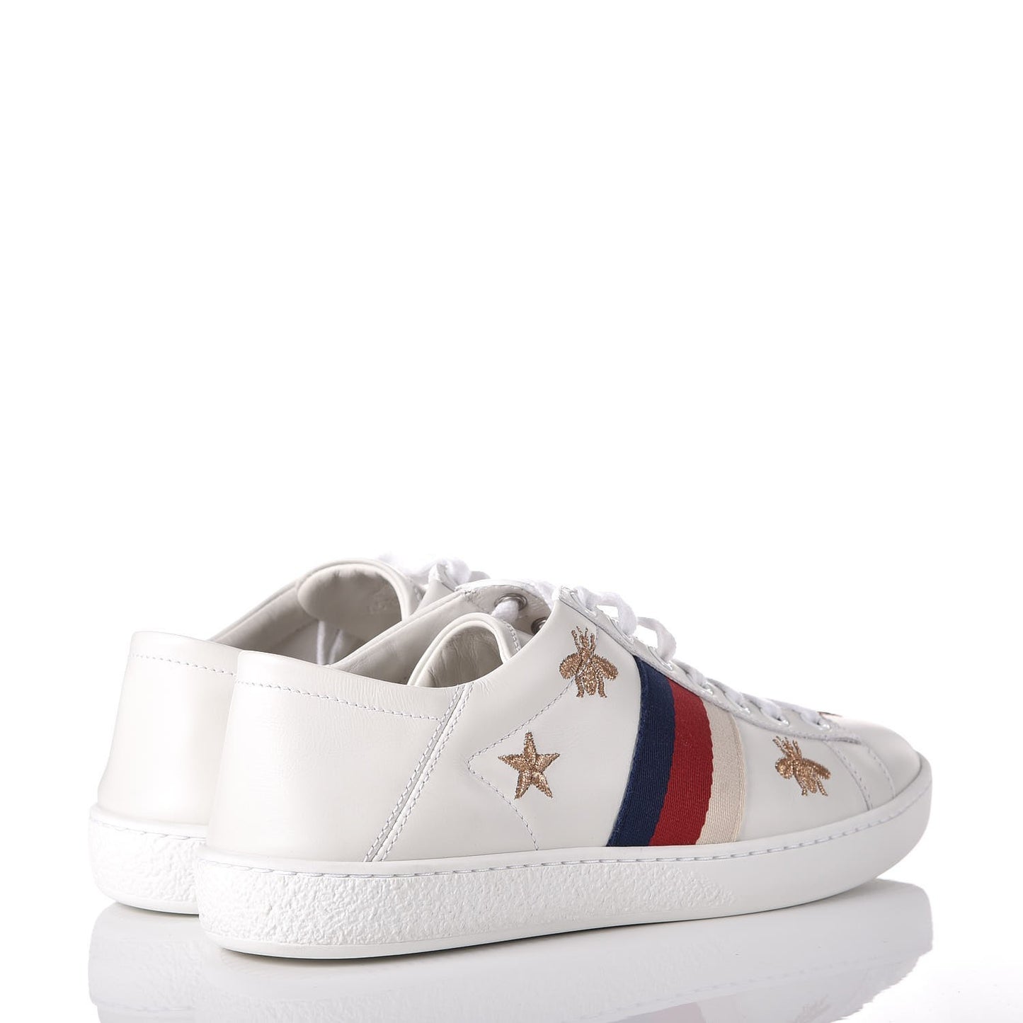 Calfskin Bee Star Embroidered Sylvie Web Ace Sneakers 36 White