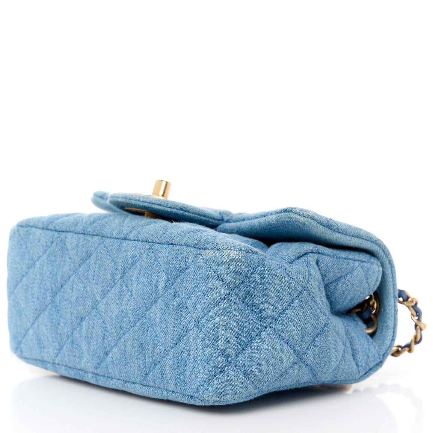 Denim Quilted Mini Pearl Crush Flap Blue