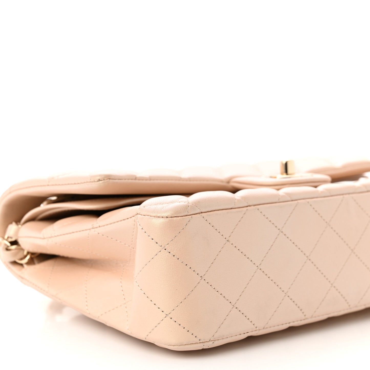 Iridescent Calfskin Quilted Medium Double Flap Beige