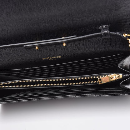 Saint Laurent Grain De Poudre Matelasse Chevron Monogram Chain Wallet Black 5 of 9