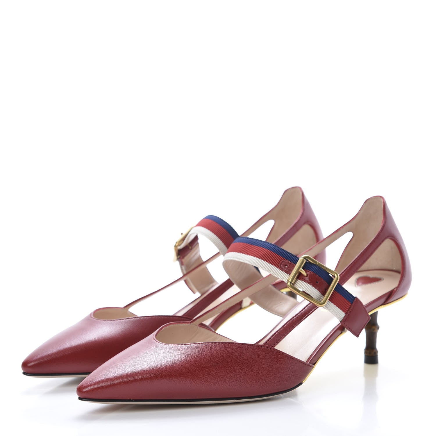 Gucci Malaga Kid Grosgrain Sylvie Web Bamboo Low Heel Pumps 39 Red 3 of 8