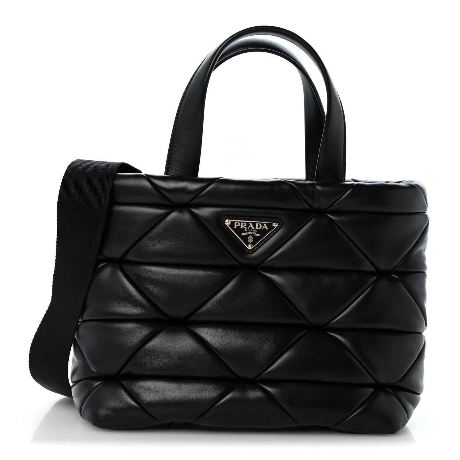 Prada Nappa Triangle Quilted Padded Double Handled Zip Pocket Tote Black 1 of 14