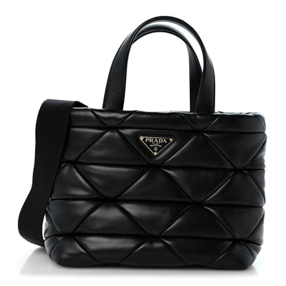 Prada Nappa Triangle Quilted Padded Double Handled Zip Pocket Tote Black 1 of 14