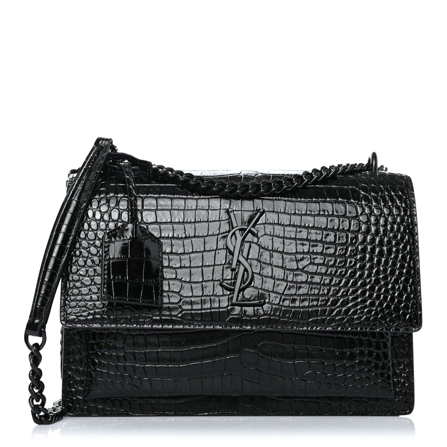 Calfskin Crocodile Embossed Medium Monochrome Monogram Sunset Black