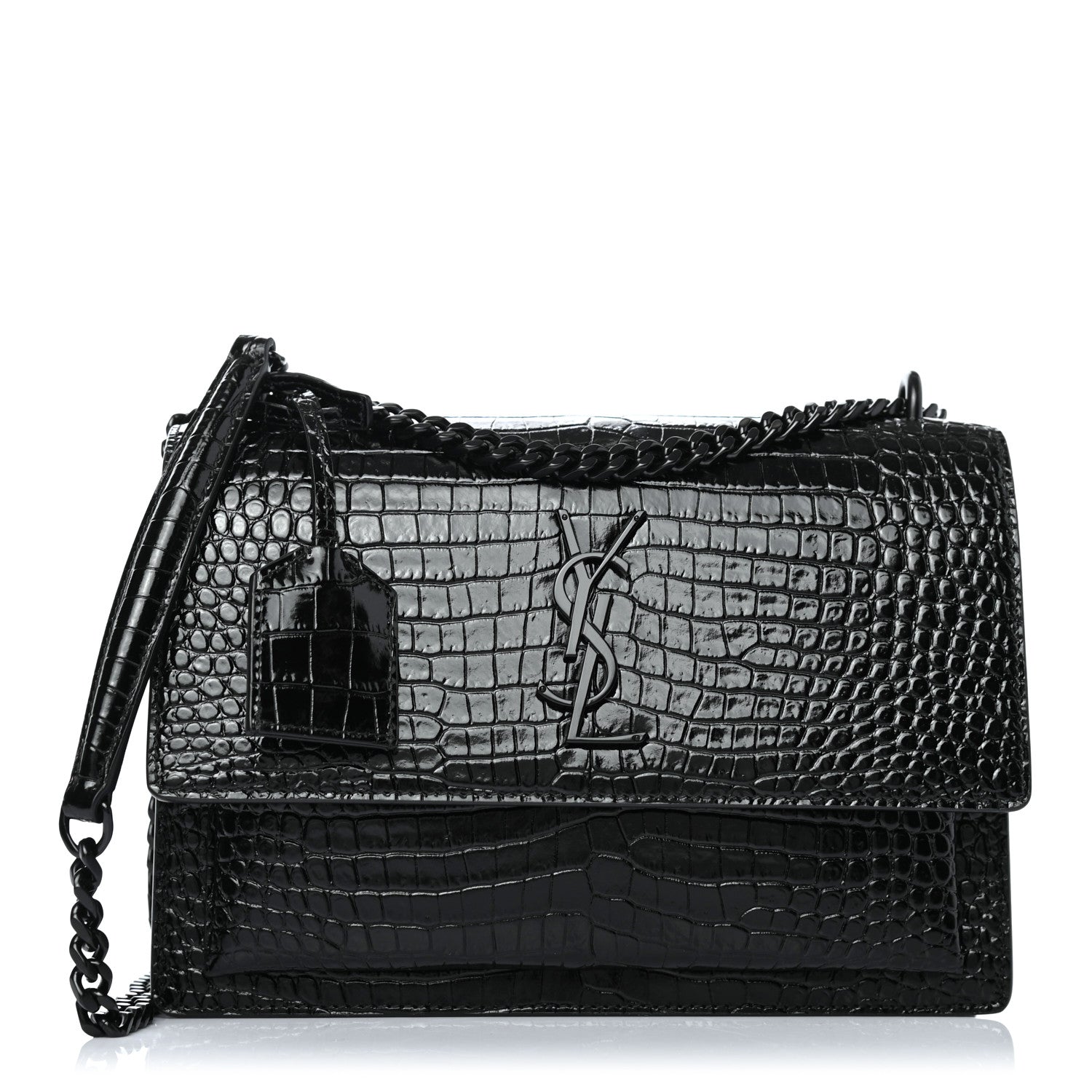 Saint Laurent Calfskin Crocodile Embossed Medium Monochrome Monogram Sunset Black 1 of 4