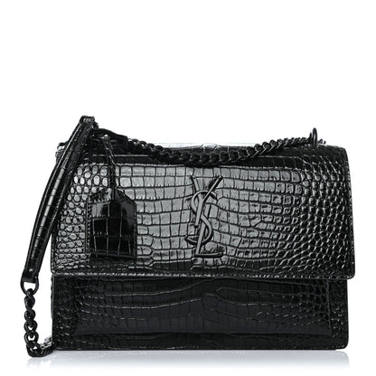 Saint Laurent Calfskin Crocodile Embossed Medium Monochrome Monogram Sunset Black 1 of 4