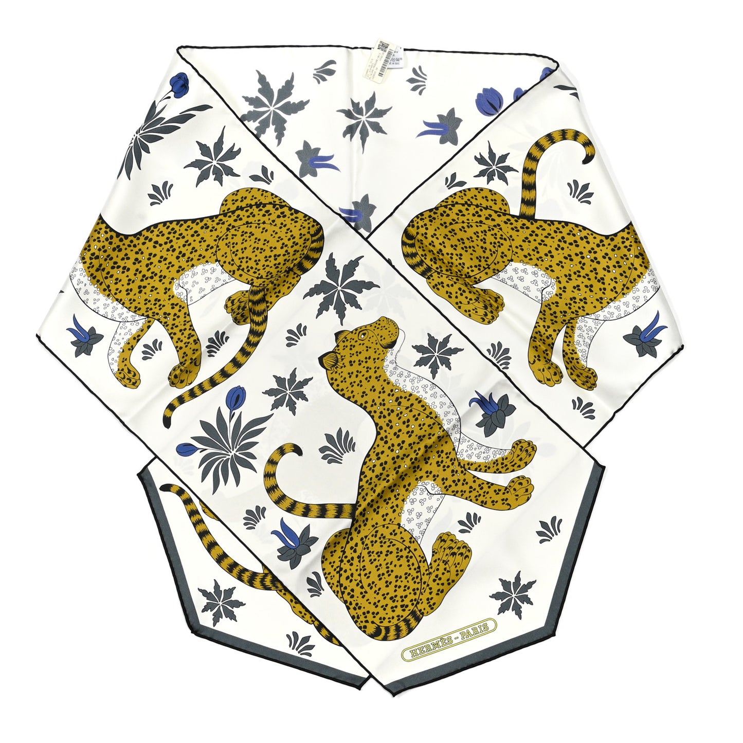 Silk Les Leopards Muffler White Modore Gris