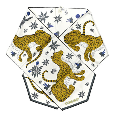 Hermes Silk Les Leopards Muffler White Modore Gris 1 of 5