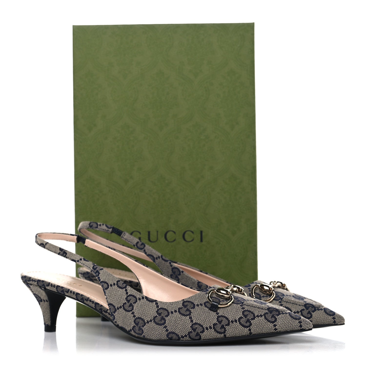 Gucci Monogram Horsebit 35mm Slingback Pumps 40 Beige Blue 10 of 10