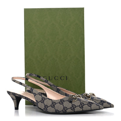 Gucci Monogram Horsebit 35mm Slingback Pumps 40 Beige Blue 10 of 10