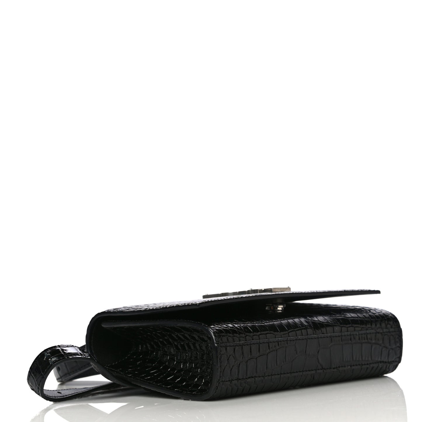 Calfskin Crocodile Embossed Monogram Kate Belt Bag Black