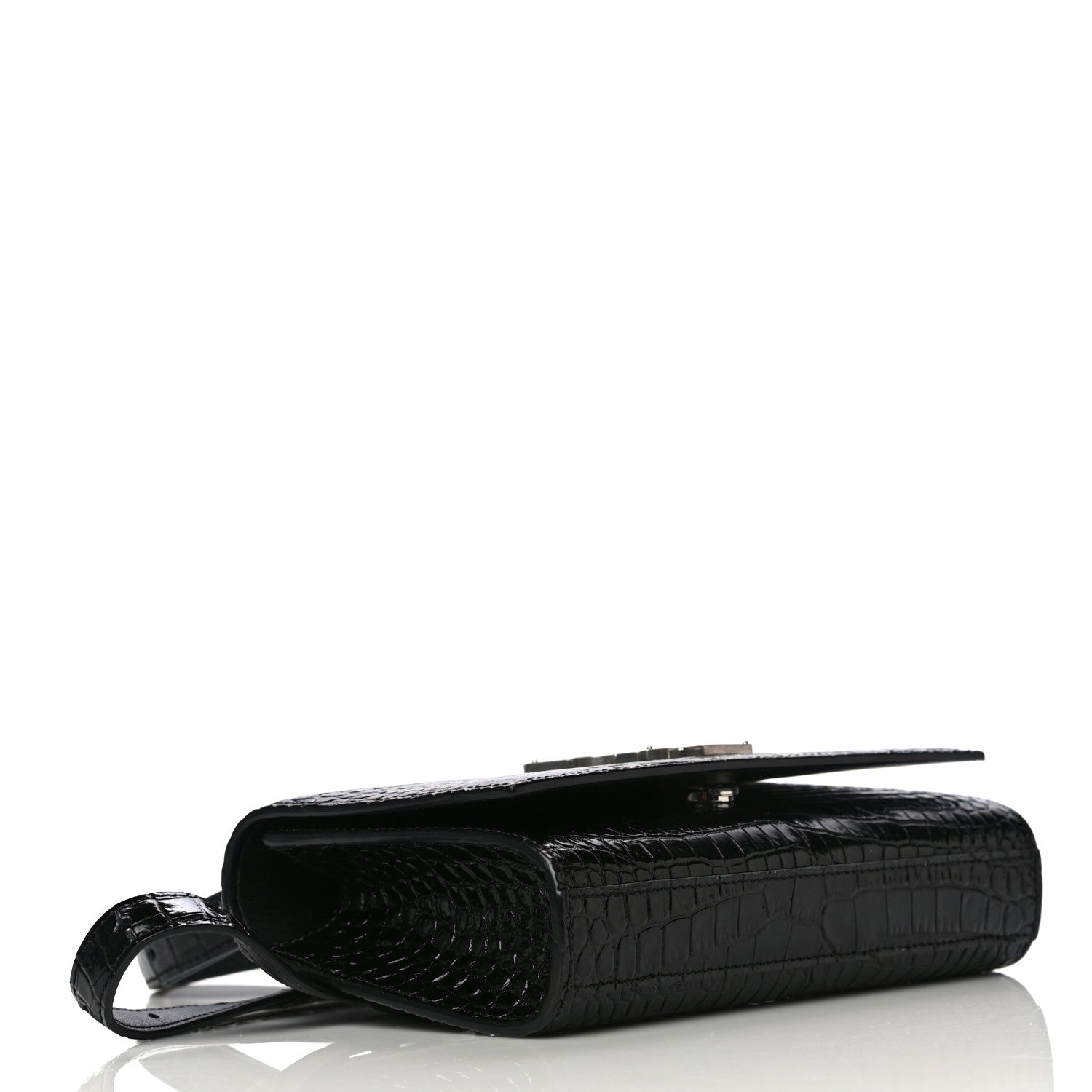 Saint Laurent Calfskin Crocodile Embossed Monogram Kate Belt Bag Black 4 of 20