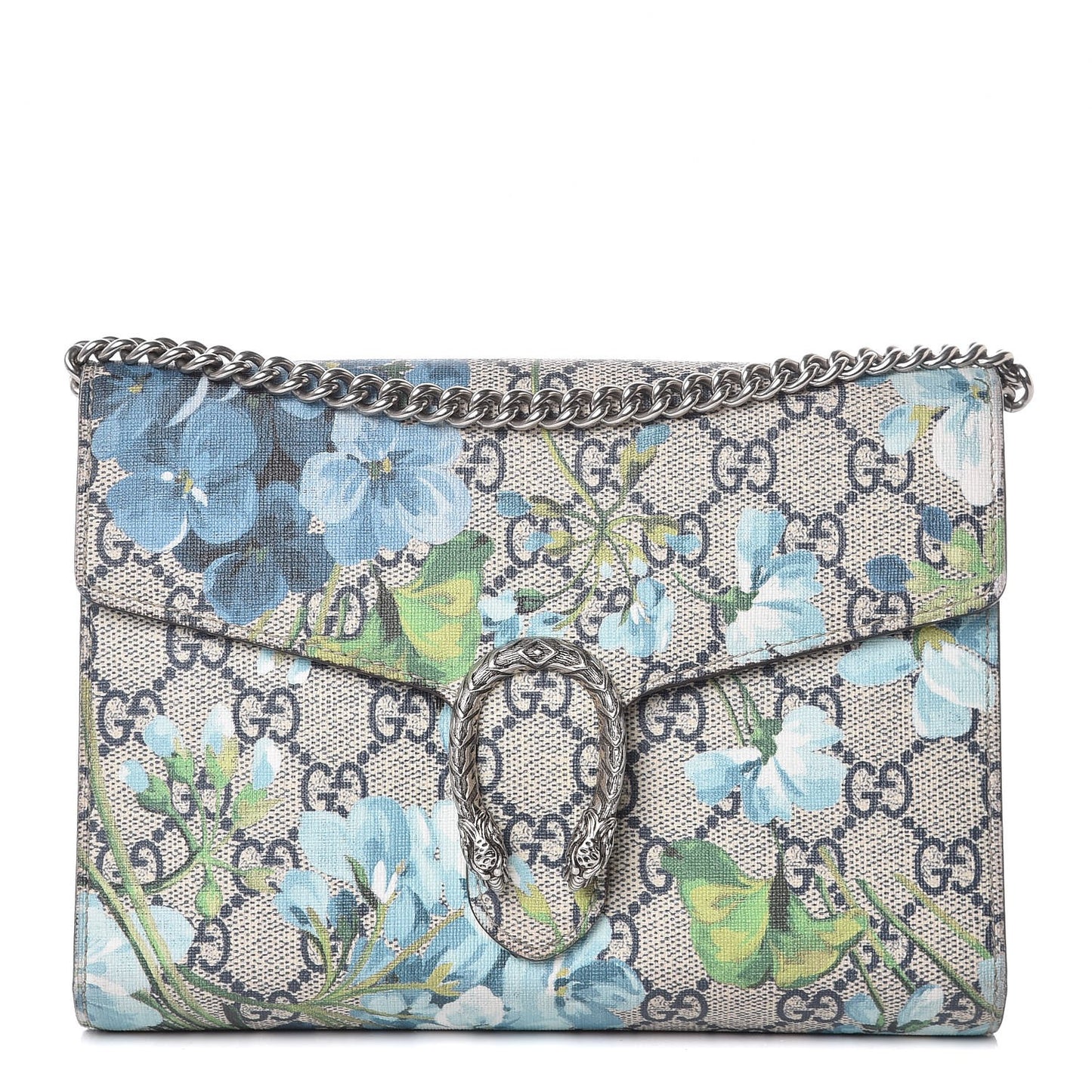 GG Supreme Monogram Blooms Mini Dionysus Chain Wallet Beige Blue Navy Vintage Blue