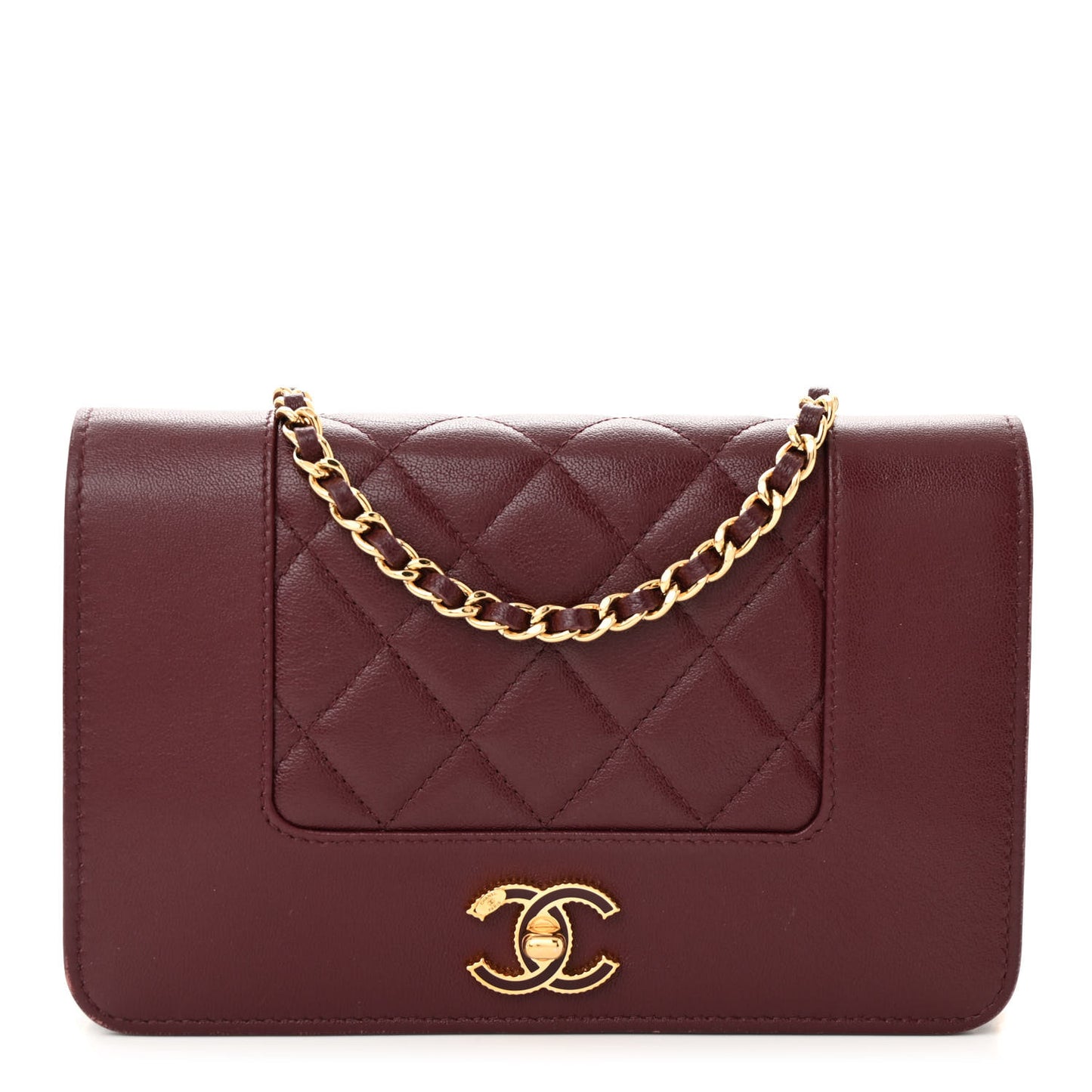 Sheepskin Quilted Mademoiselle Vintage Wallet On Chain WOC Burgundy
