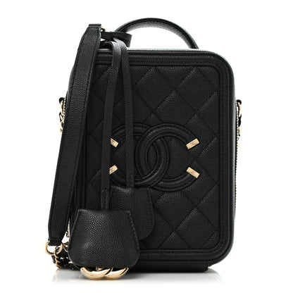 Chanel Caviar Quilted CC North South Filigree Vanity Case Black 1 of 13