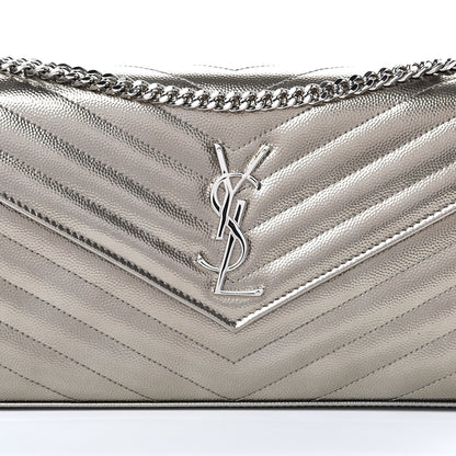 Saint Laurent Metallic Grain De Poudre Matelasse Chevron Monogram Chain Wallet Piombo 8 of 11