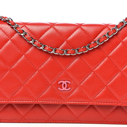 Chanel Lambskin Quilted Wallet On Chain WOC Red Pink 11 of 11