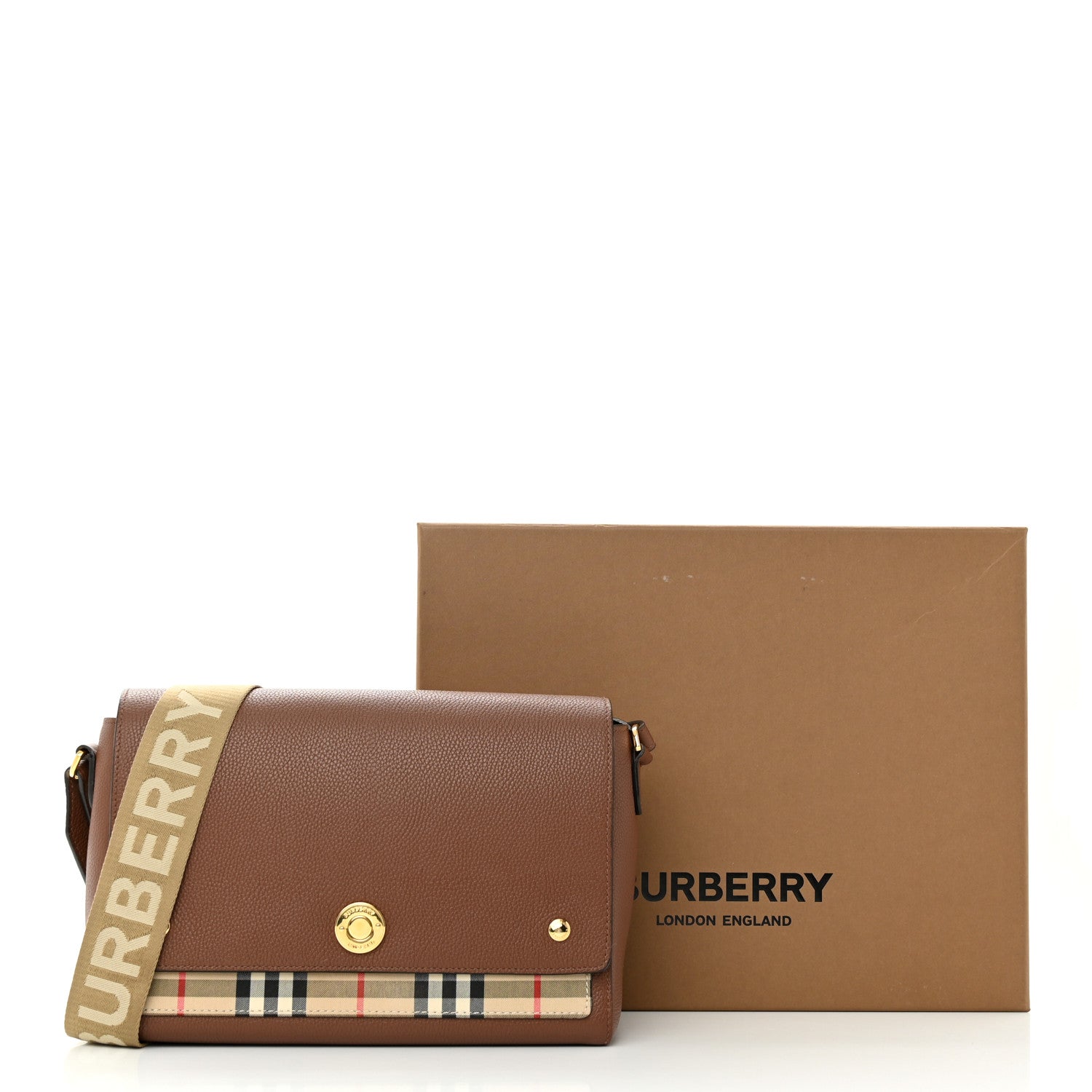 Burberry Calfskin Vintage Check Note Crossbody Bag Tan 13 of 13