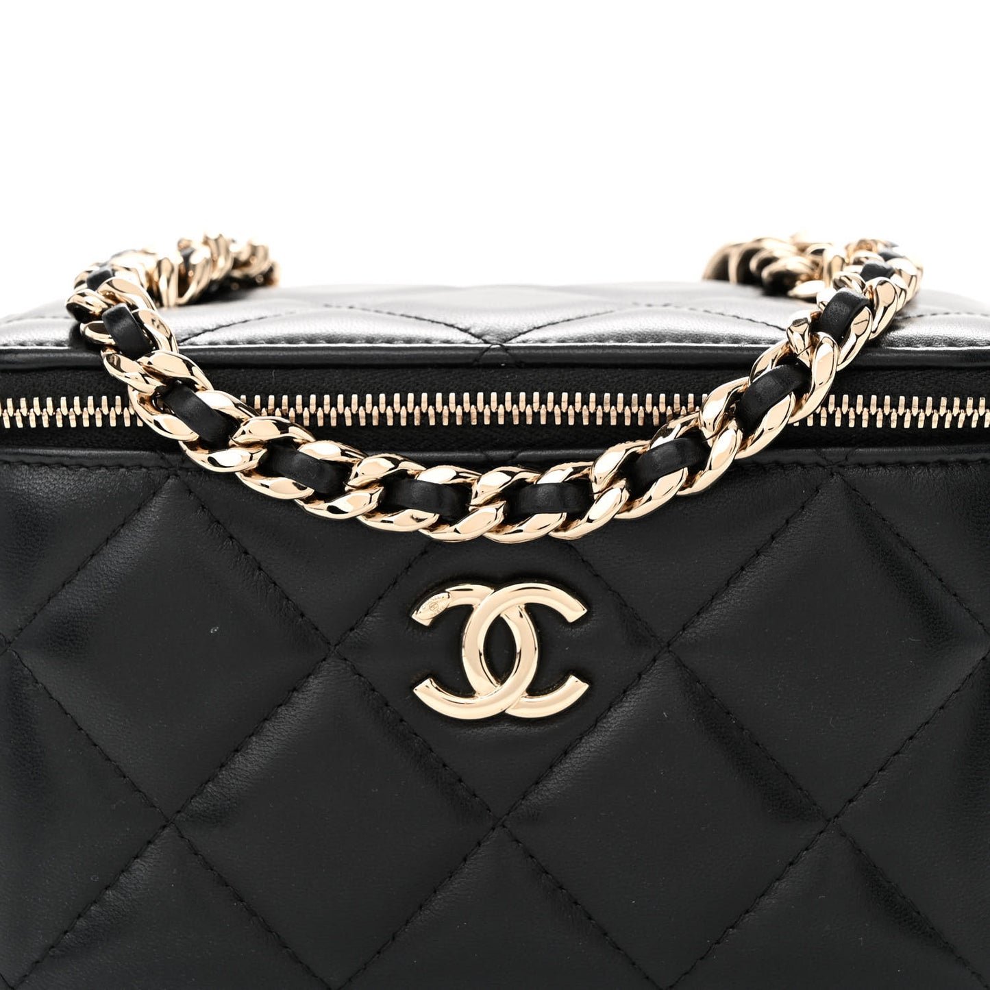 Lambskin Resin Elegant Chain Small Vanity Case Black